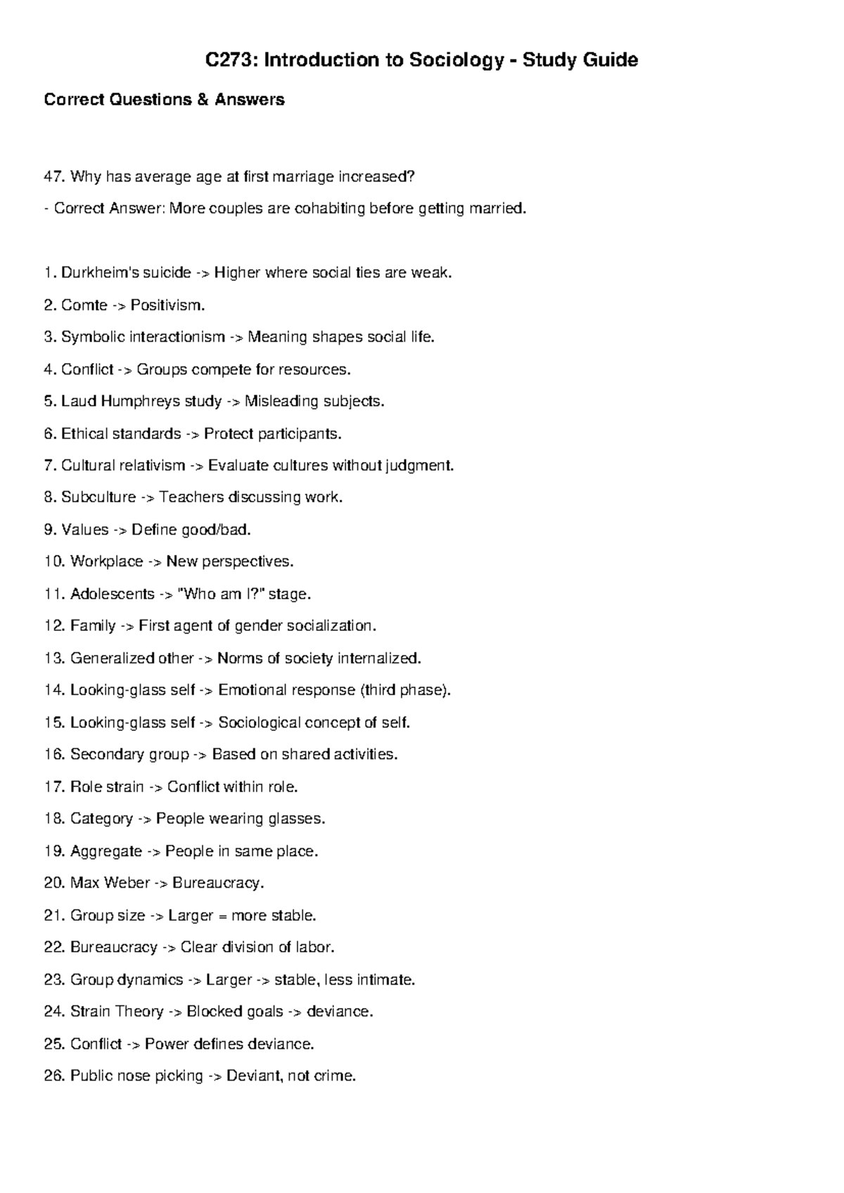 C273: Sociology Study Guide - Key Questions &amp; Answers - Studocu