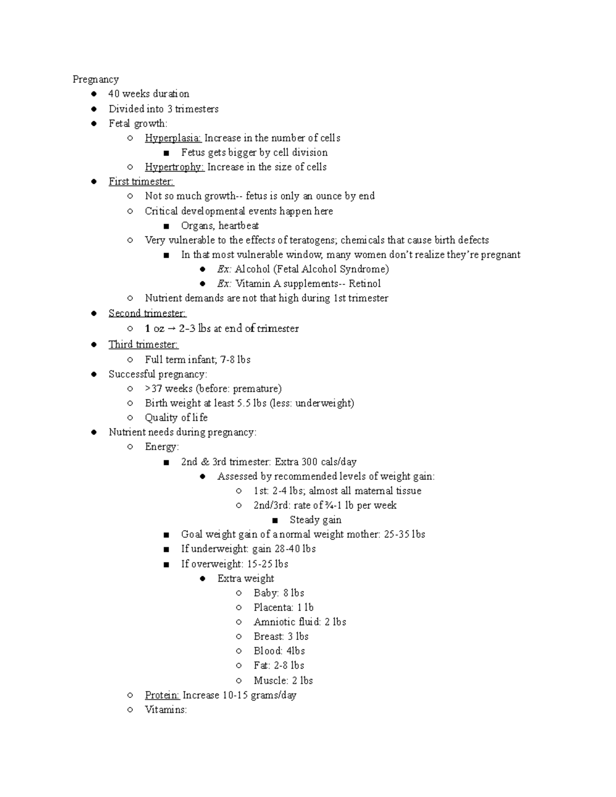 Pregnancy - Lecture Notes on Nutrition and Fetal Development - Studocu