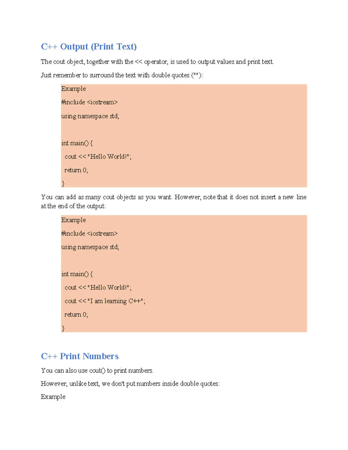 Lesson 6 C++ Output: Using cout for Text and Numbers - Studocu