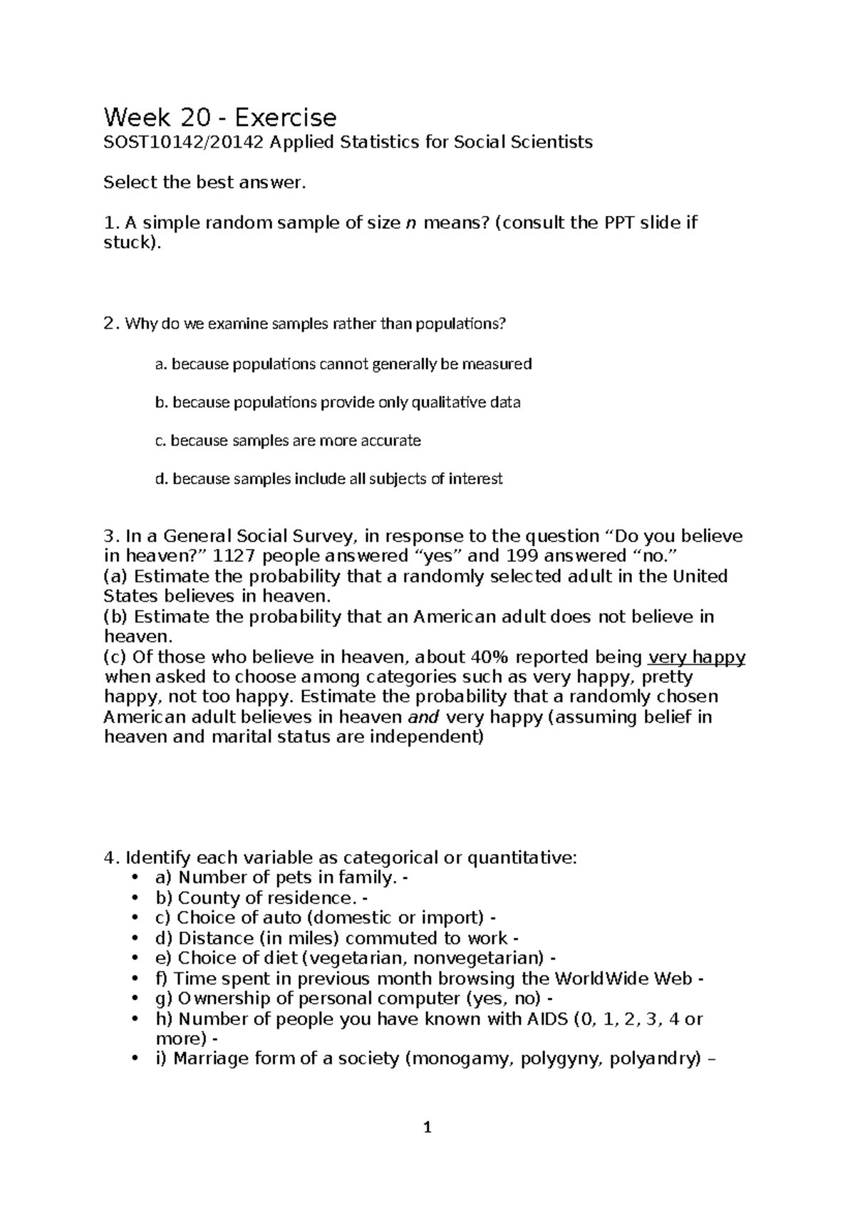 W1 In-class Exercise - Week 20 - Exercise SOST10142/20142 Applied ...