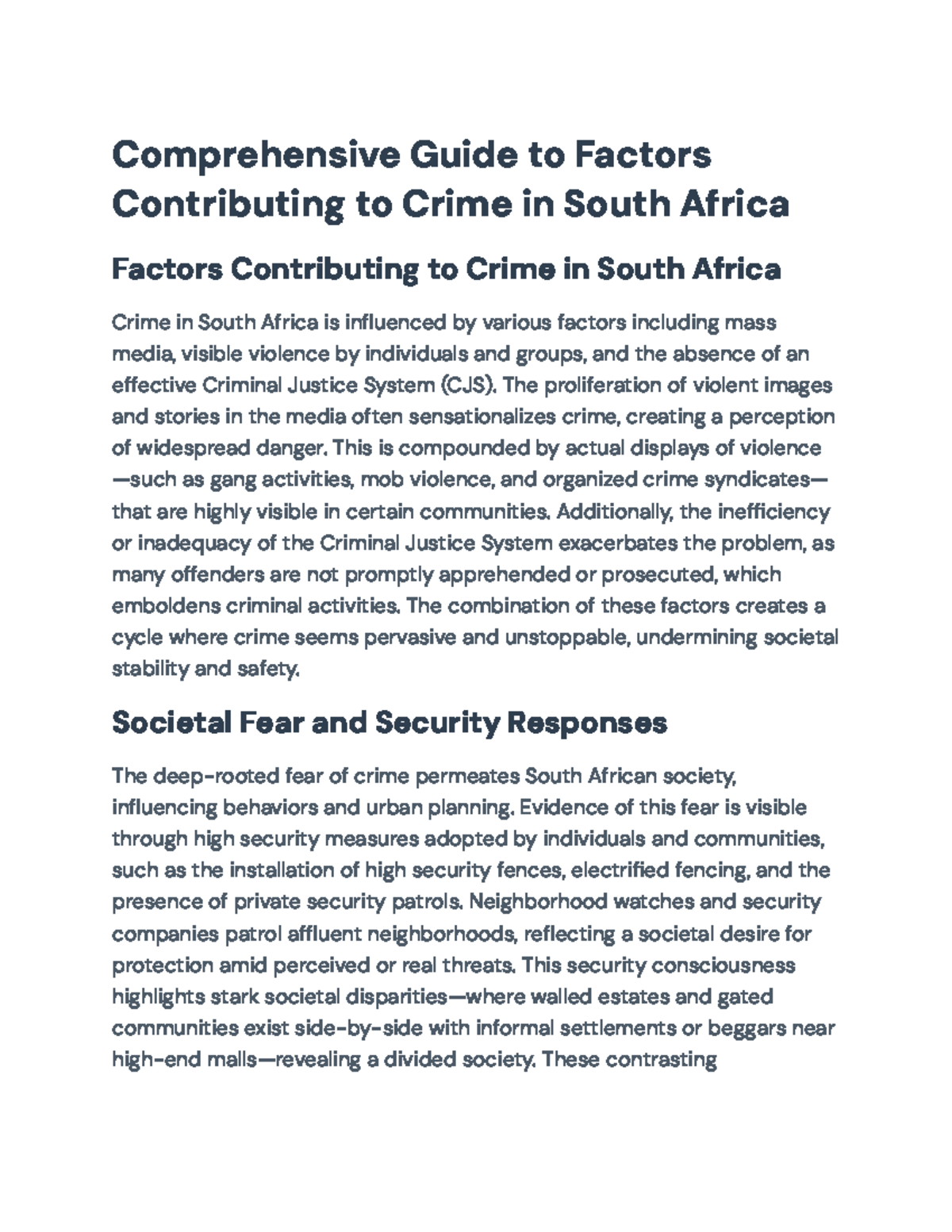 Comprehensive Analysis of Crime Factors and Policing in South Africa ...