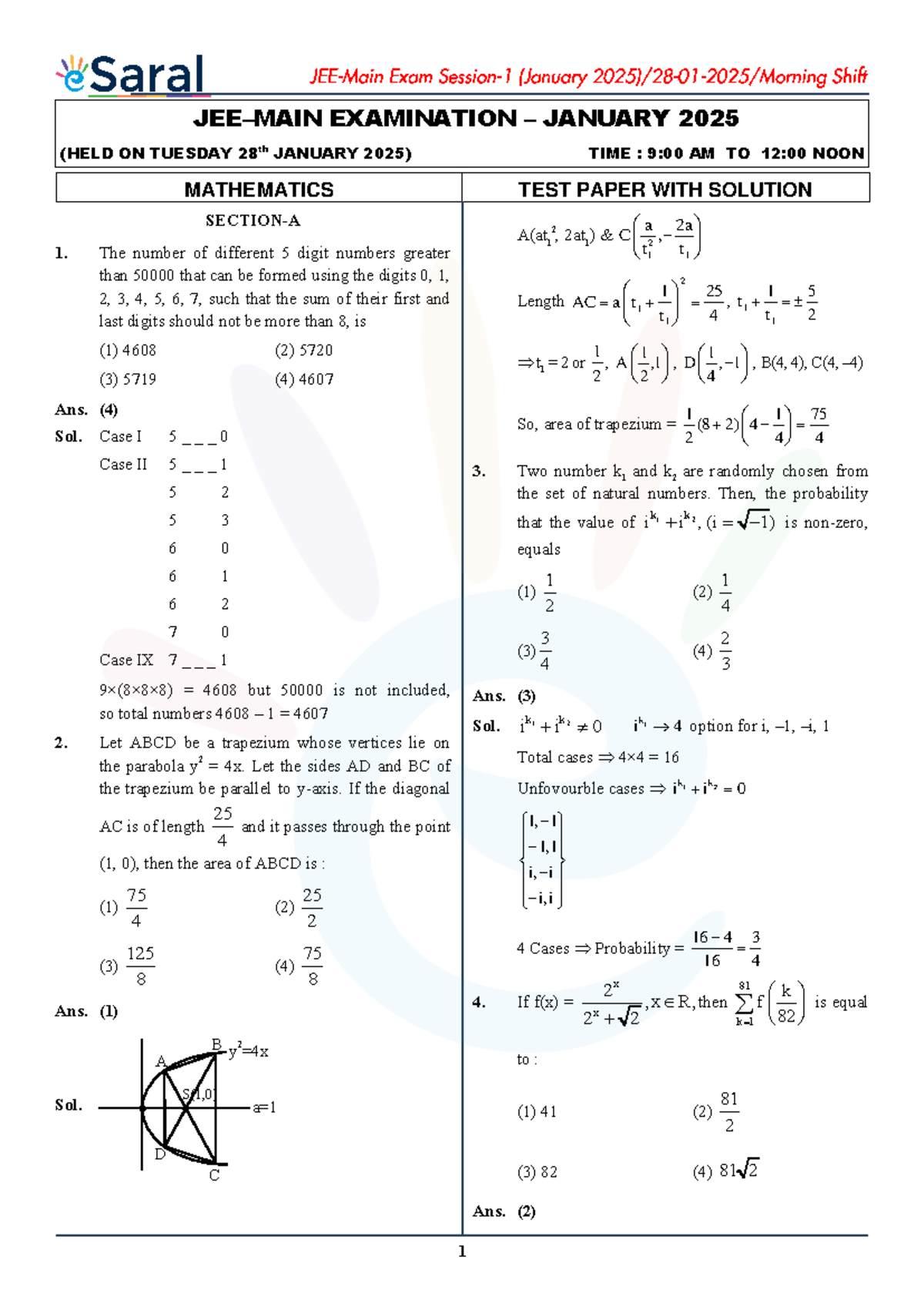 Title:** 131536 JEE Main 2025 Mathematics Test Paper with