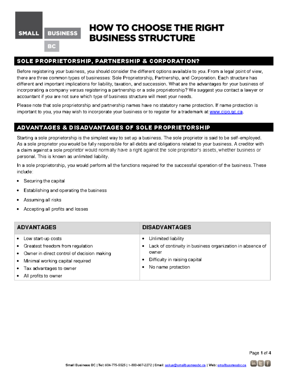 How to Choose the Right Business Structure - Page 1 of 4 SOLE ...
