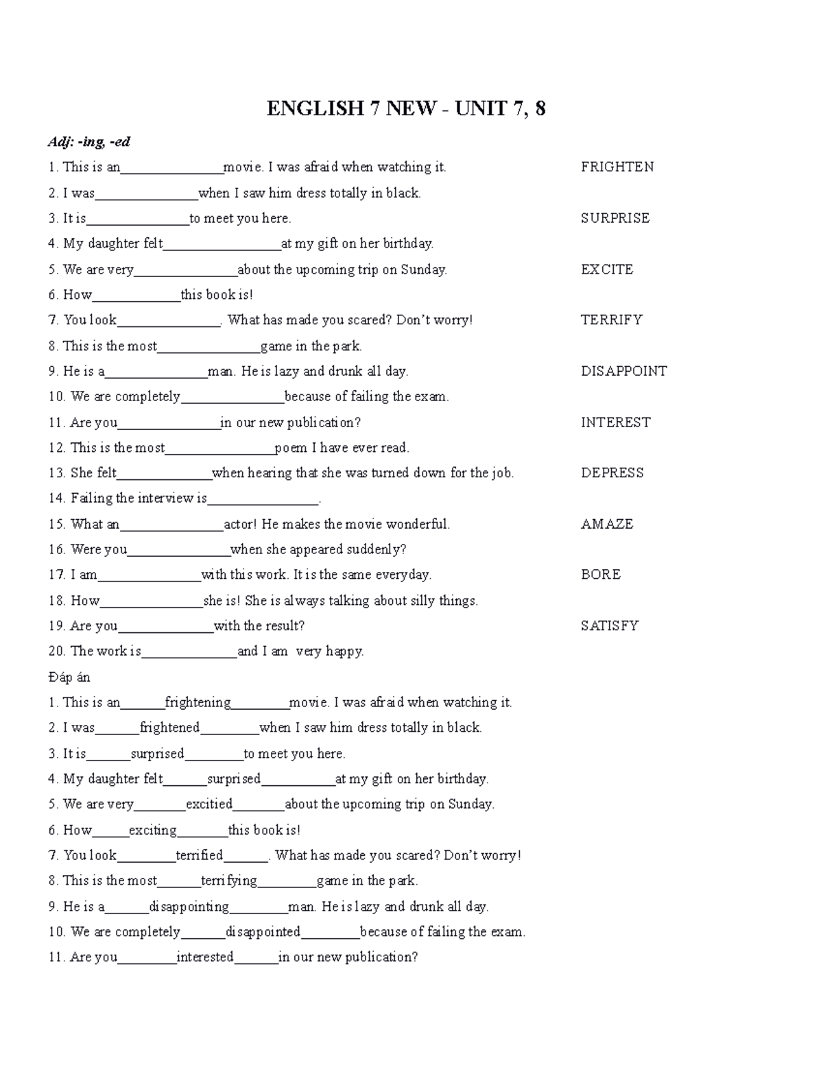 Bai tap tieng anh lop 7 thi diem unit 7 8 - ENGLISH 7 NEW - UNIT 7, 8 ...