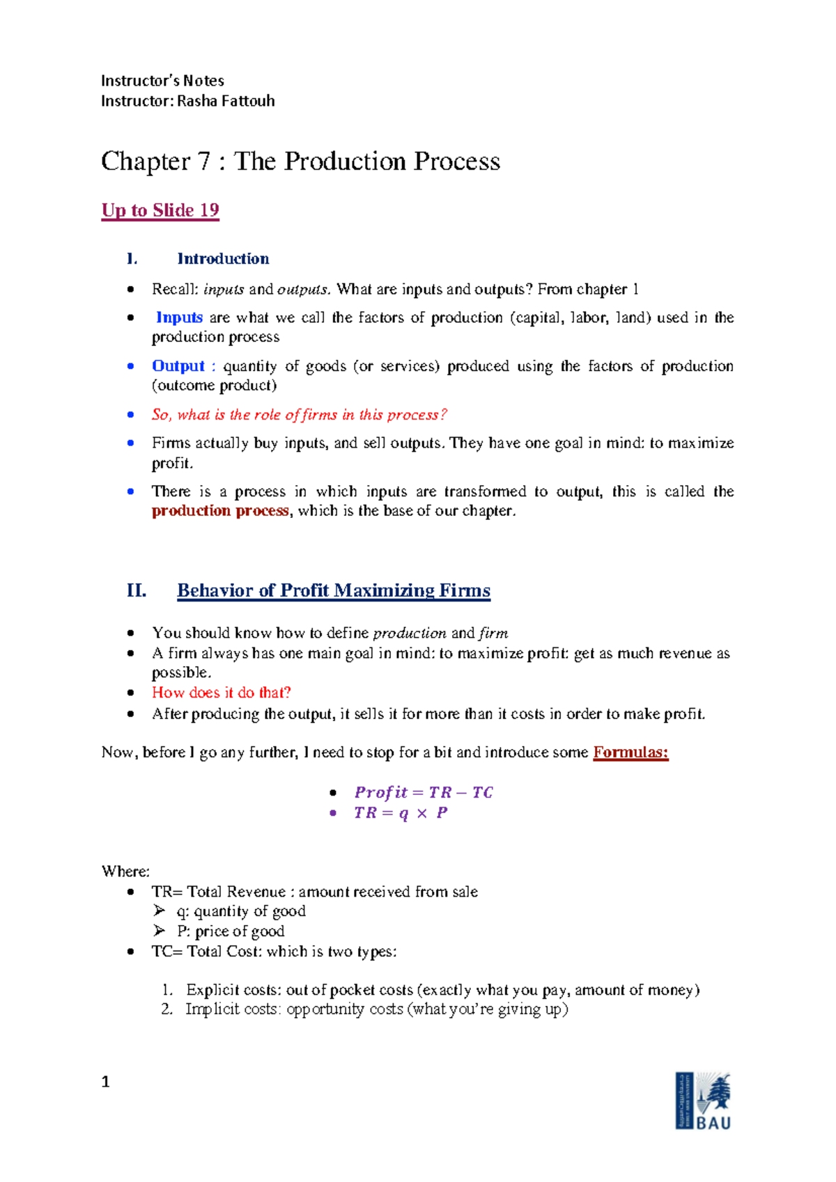RF-CH7: Notes on The Production Process and Profit Maximization - Studocu