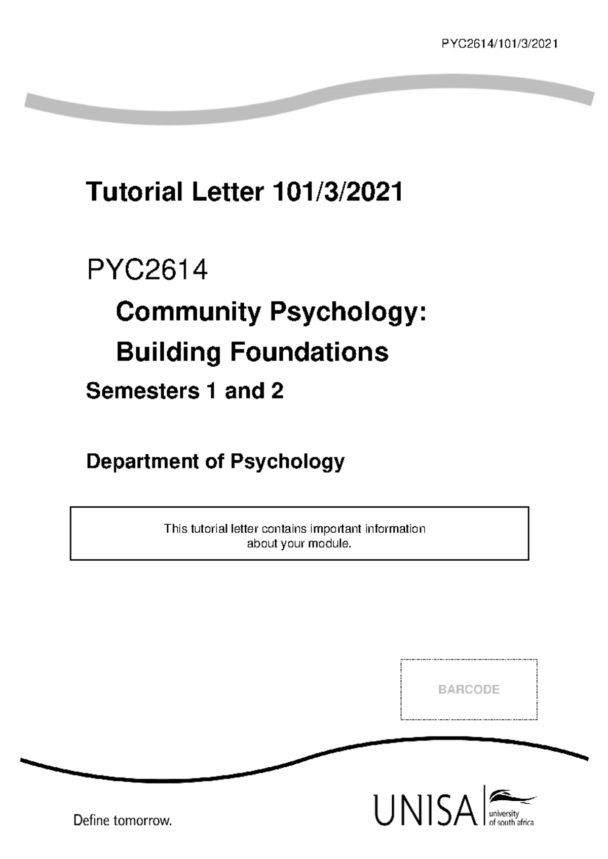 Tutorial Letter for PYC2614 - (2021) - 101 2021 3 b - Tutorial Letter ...