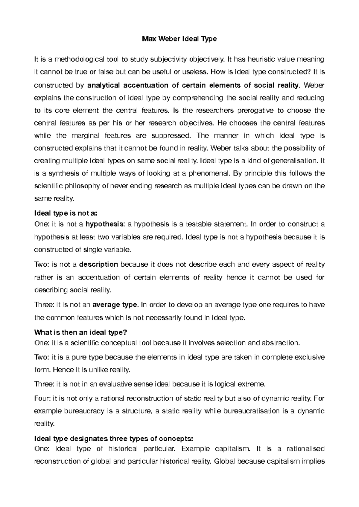 Weber's Ideal Type: A Methodological Tool for Social Analysis - Studocu