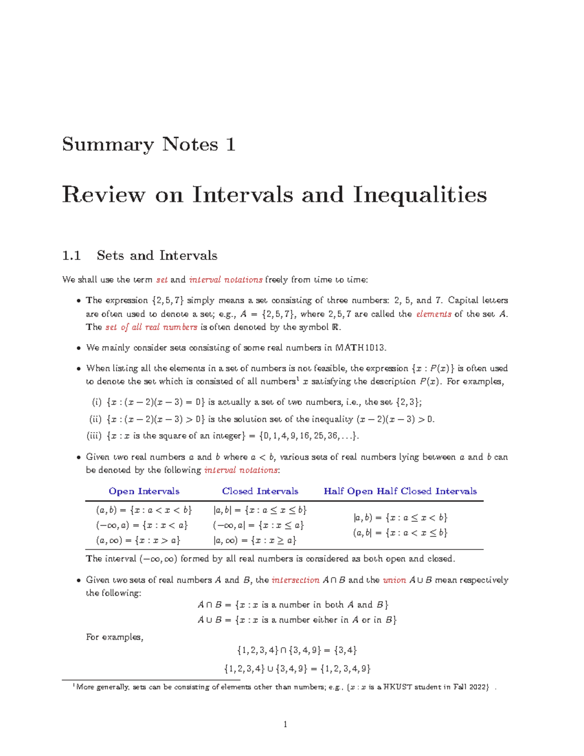 MATH1013 Final Exam Review: Intervals and Inequalities - Studocu