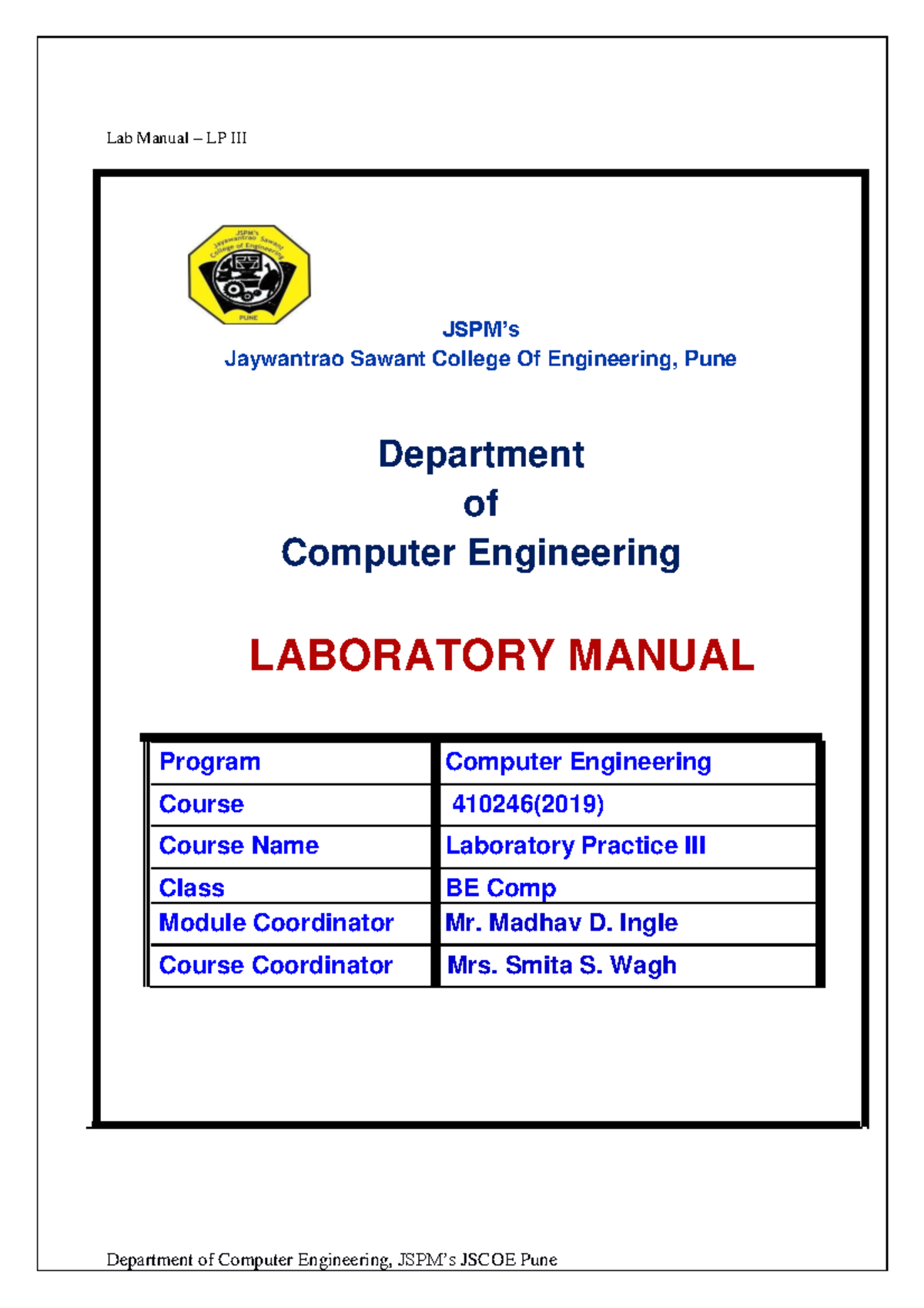 Laboratory Manual for Laboratory Practice III (Course 410246) - BCT ...