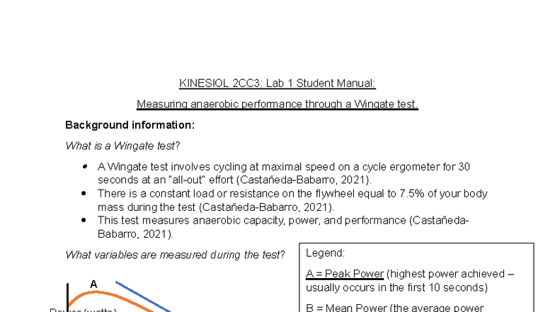 KINESIOL 2CC3: Lab 1 Manual on Wingate Test for Anaerobic Performance ...