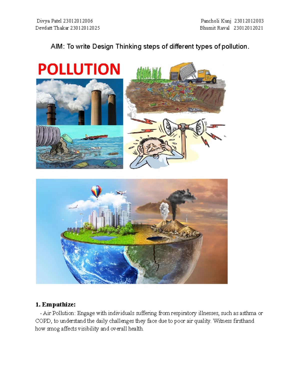 Design Thinking Steps on Types of Pollution: A Case Study - Studocu