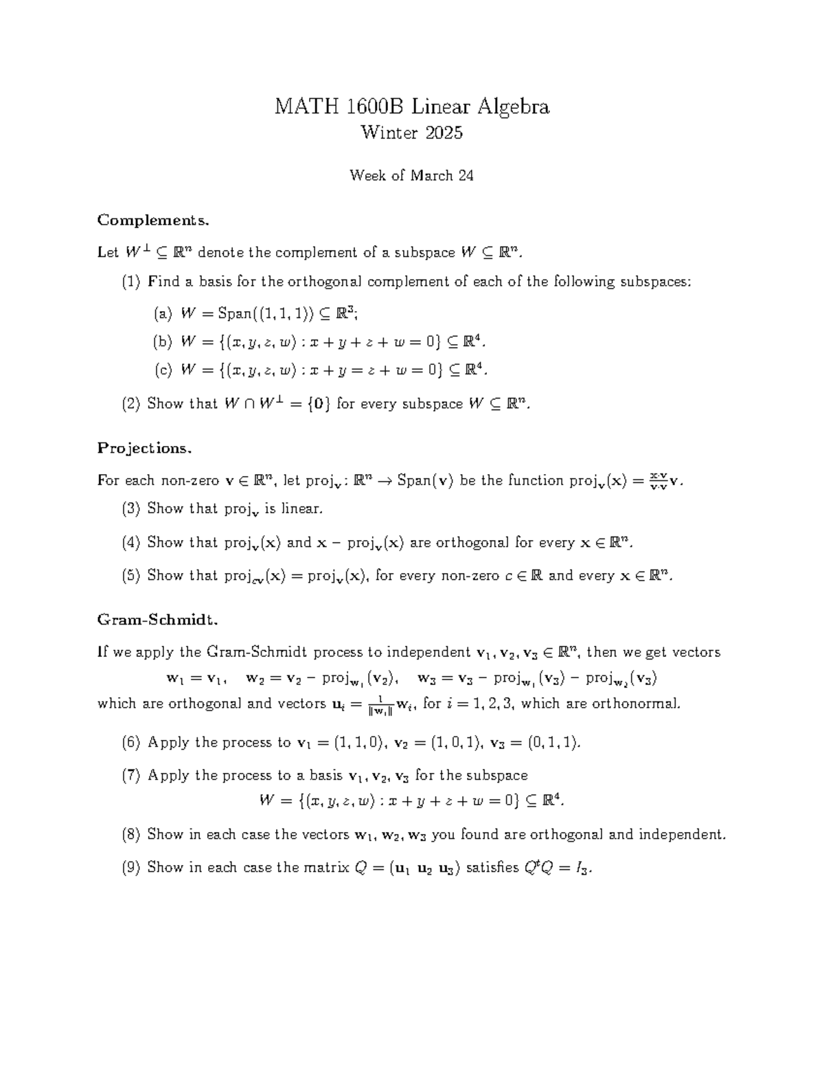 MATH 1600B Linear algebra winter 2025 final exam practice notes - Studocu