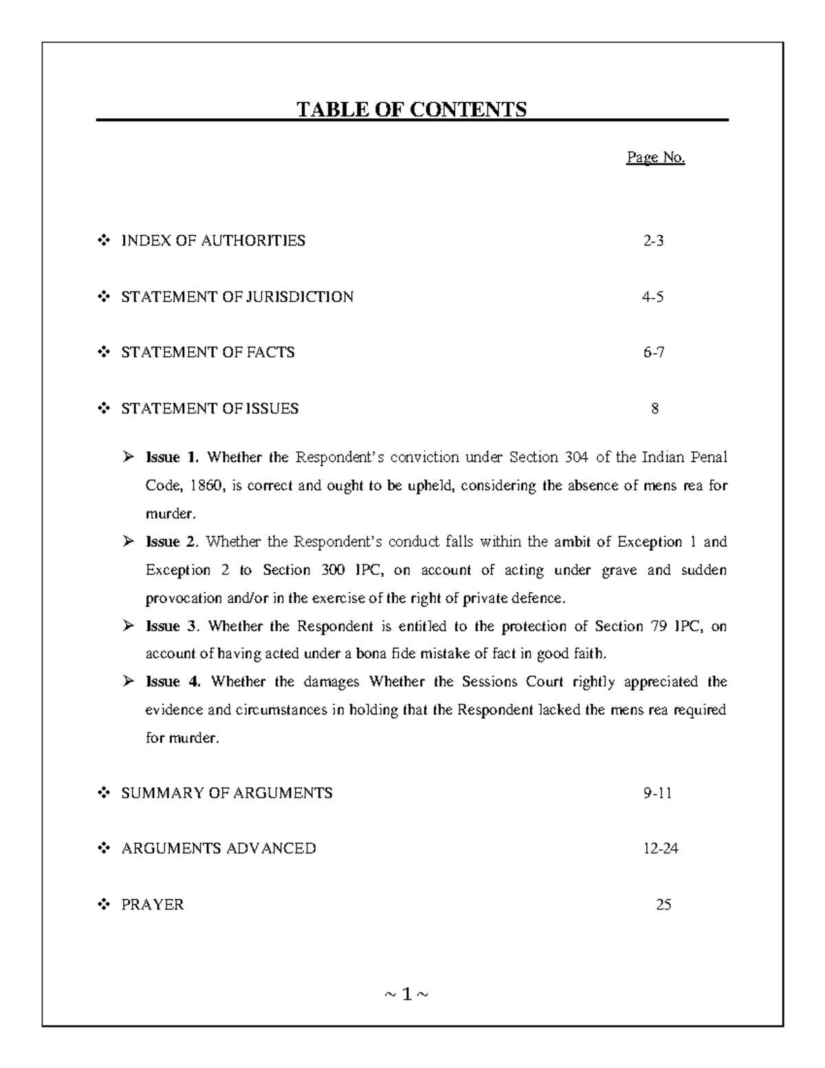 Memorial on Behalf of Respondent: IPC Section 304 Defense Analysis ...