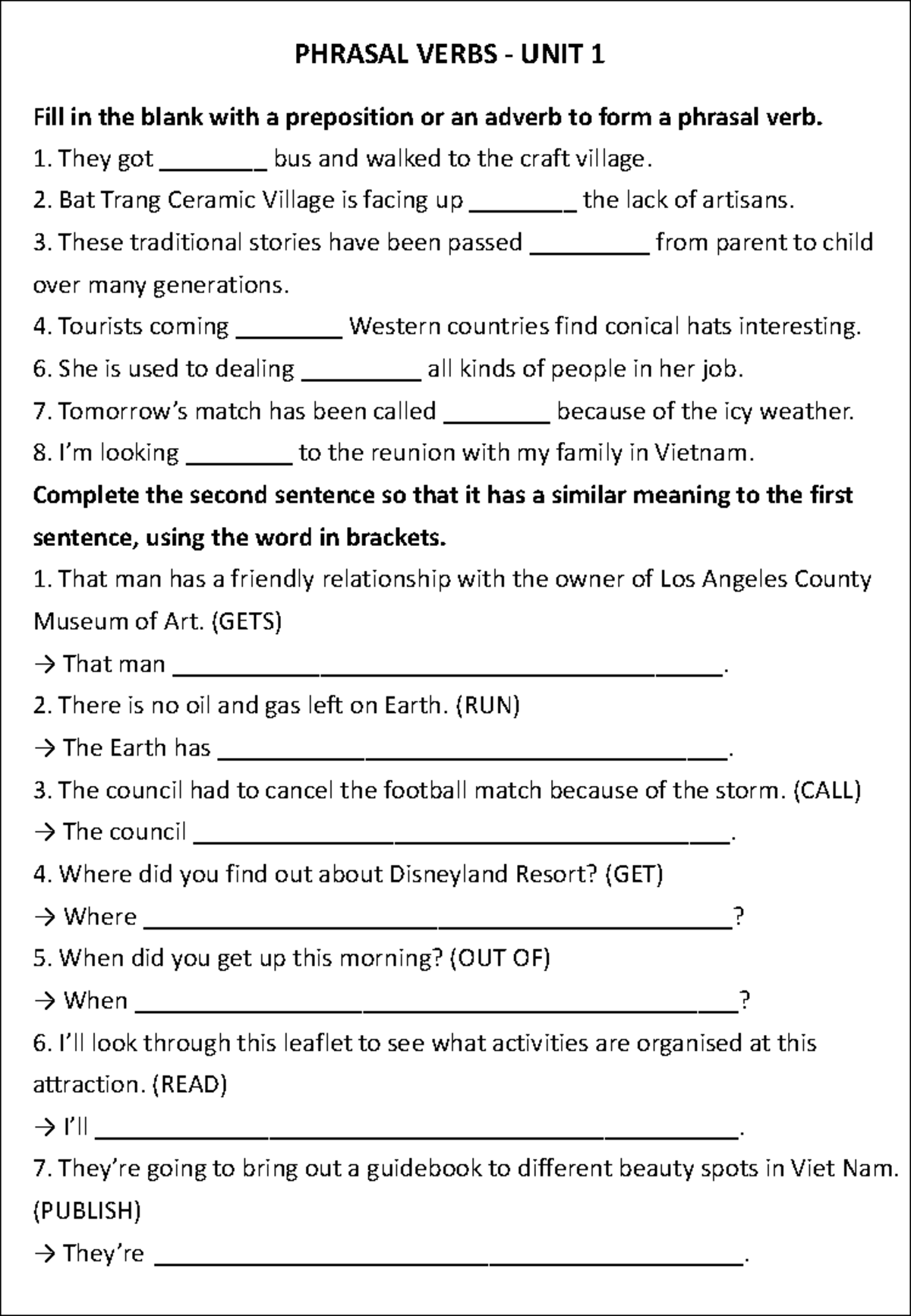 PHRASAL VERBS - UNIT 1: Lecturer Notes for English Course - Studocu