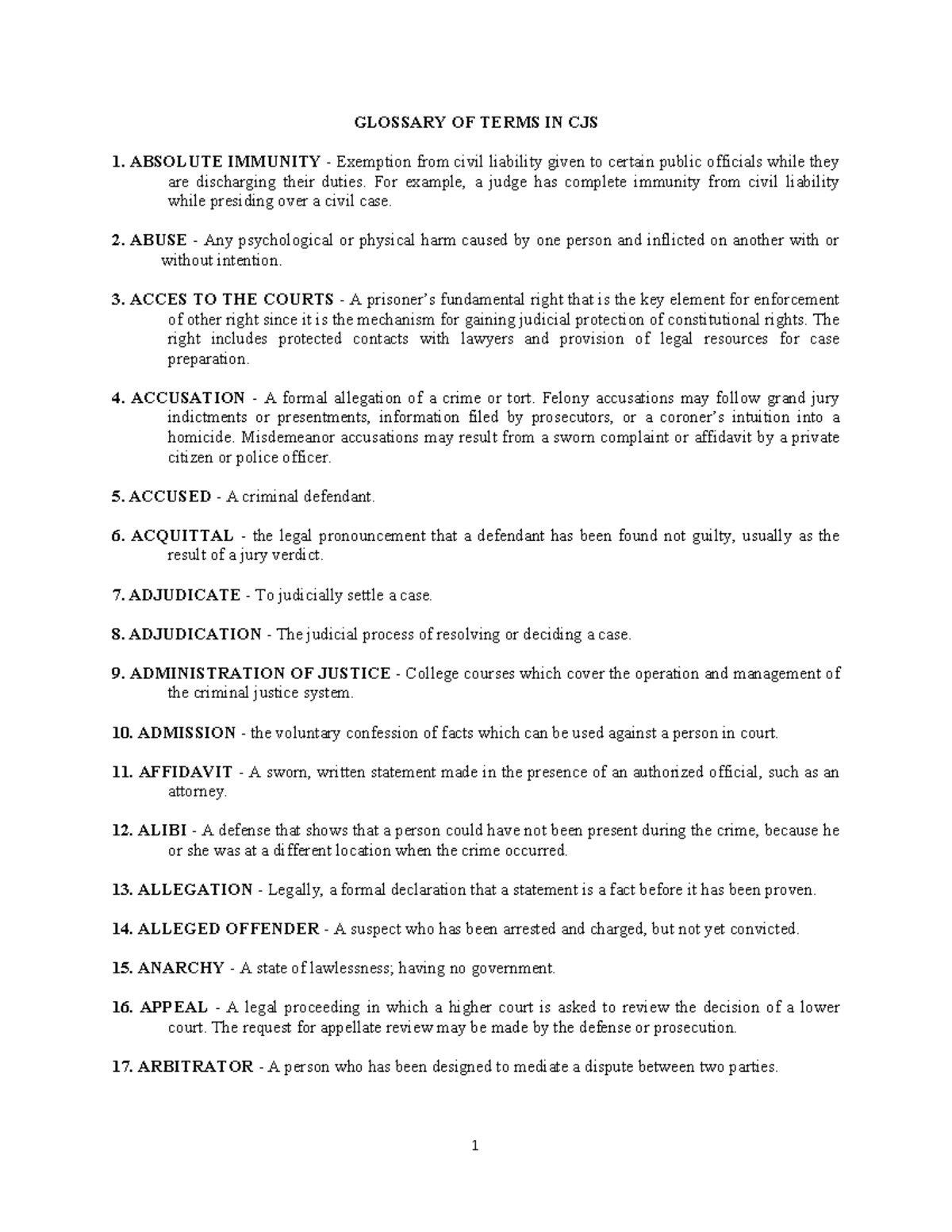 Glossary of Key Terms in CJS: Essential Definitions and Concepts - Studocu