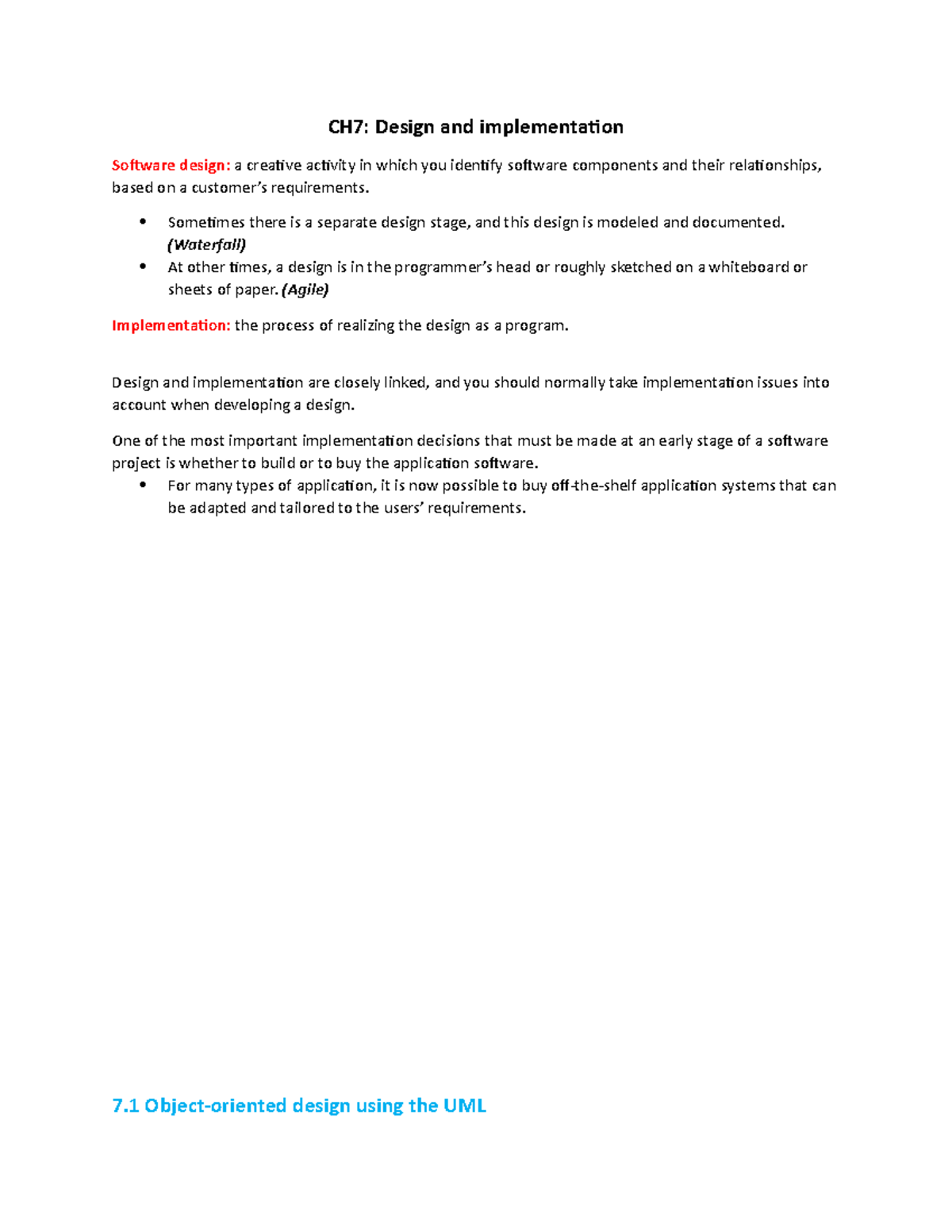 CH7 - software engineering summray - CH7: Design and implementation ...