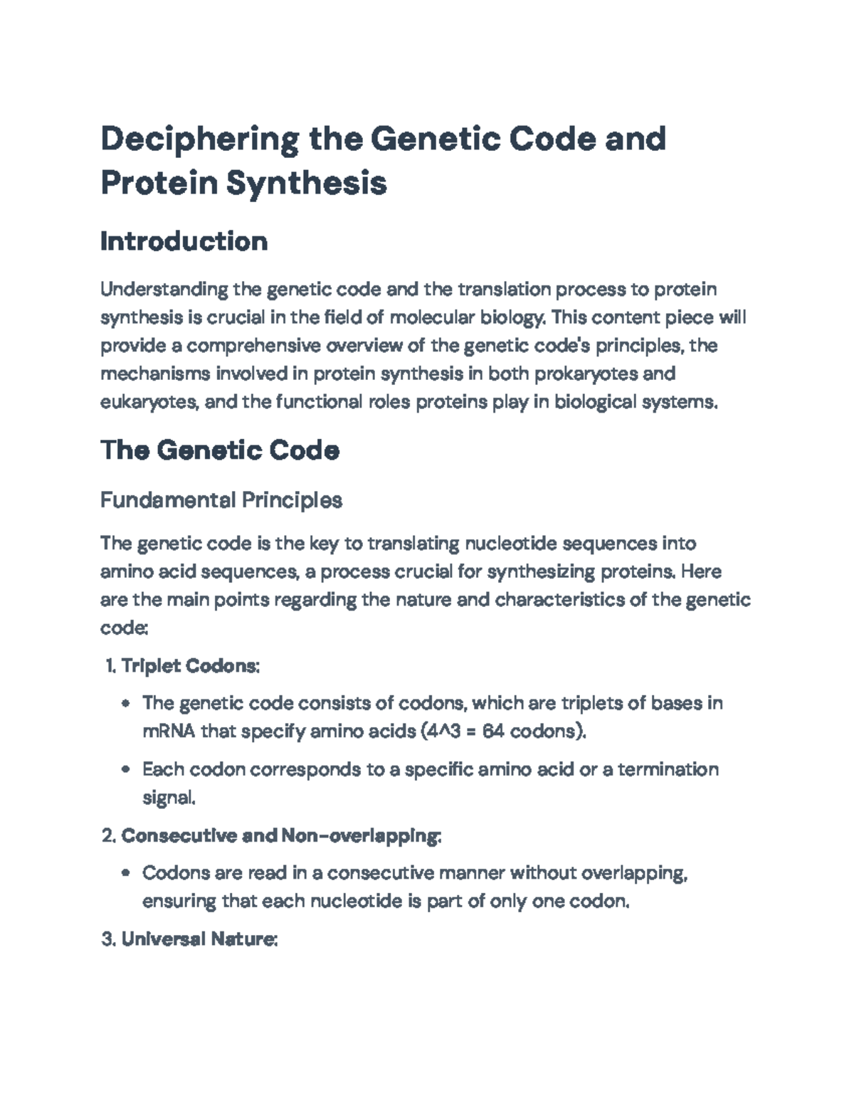 Genetic Code and Protein Synthesis: Molecular Biology Overview ...