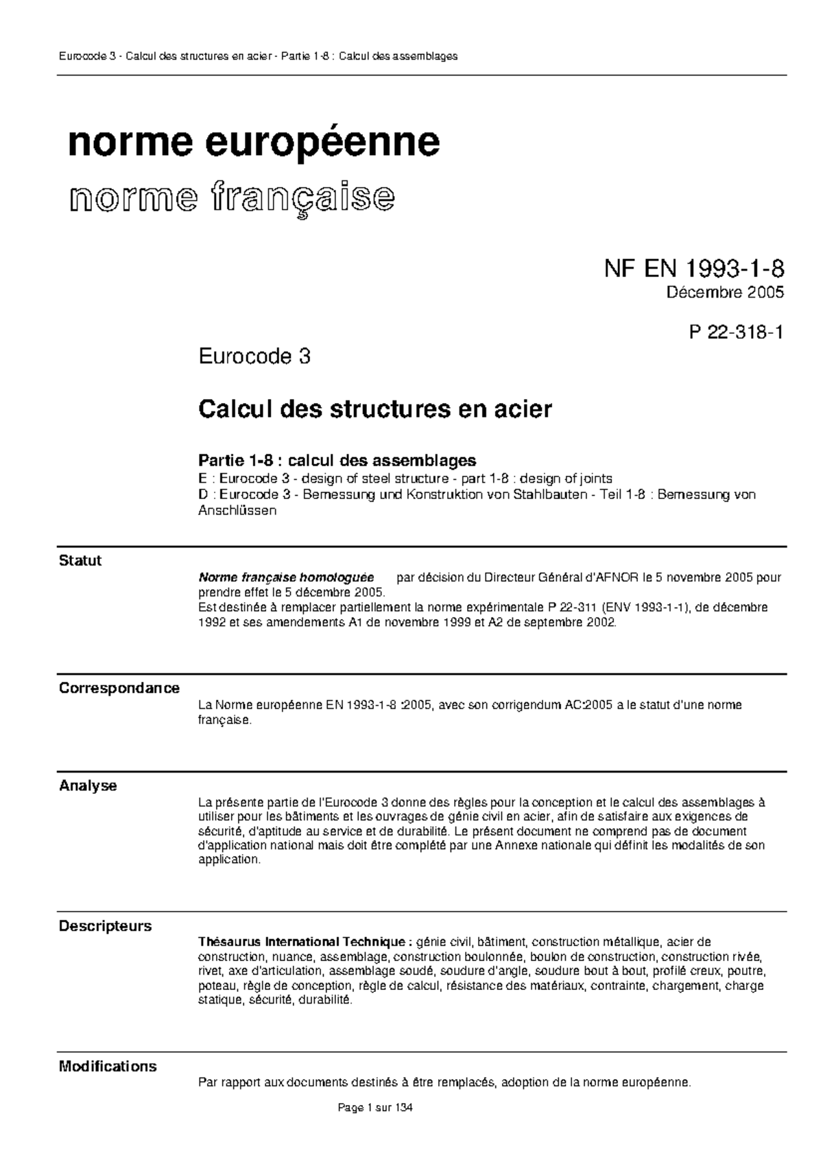 Eurocode 3: Calcul des Assemblages en Acier - Partie 1 (NF EN 2005 ...