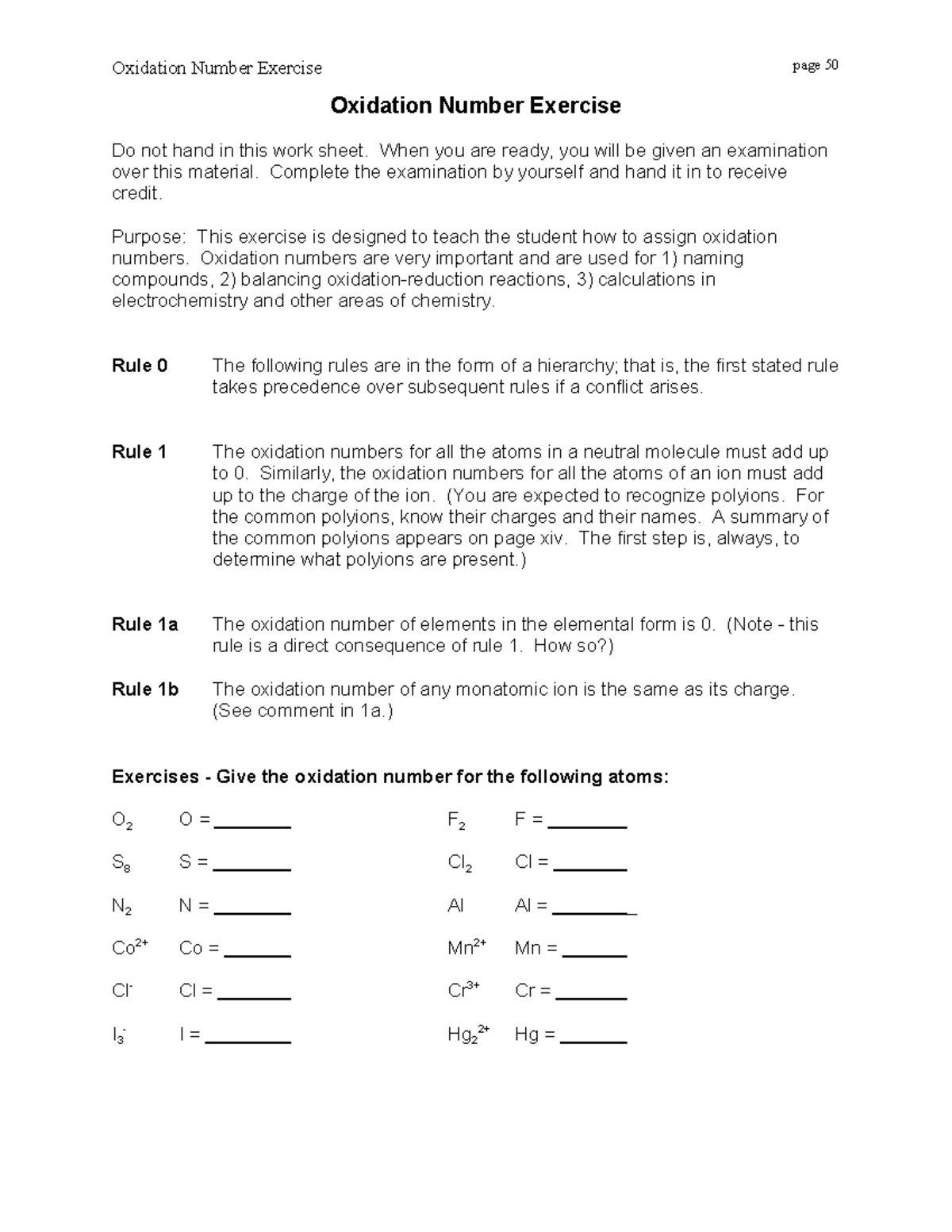 Assigning Oxidation Numbers Review Practice Worksheet - Studocu