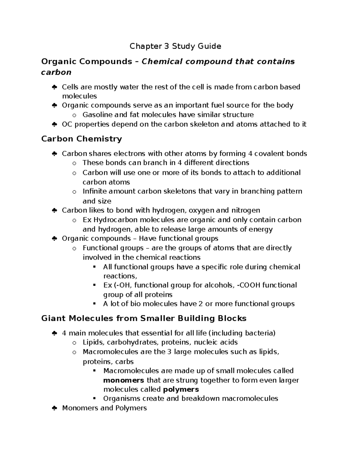 Chapter 3 Study Guide: Organic Compounds and Macromolecules - Studocu