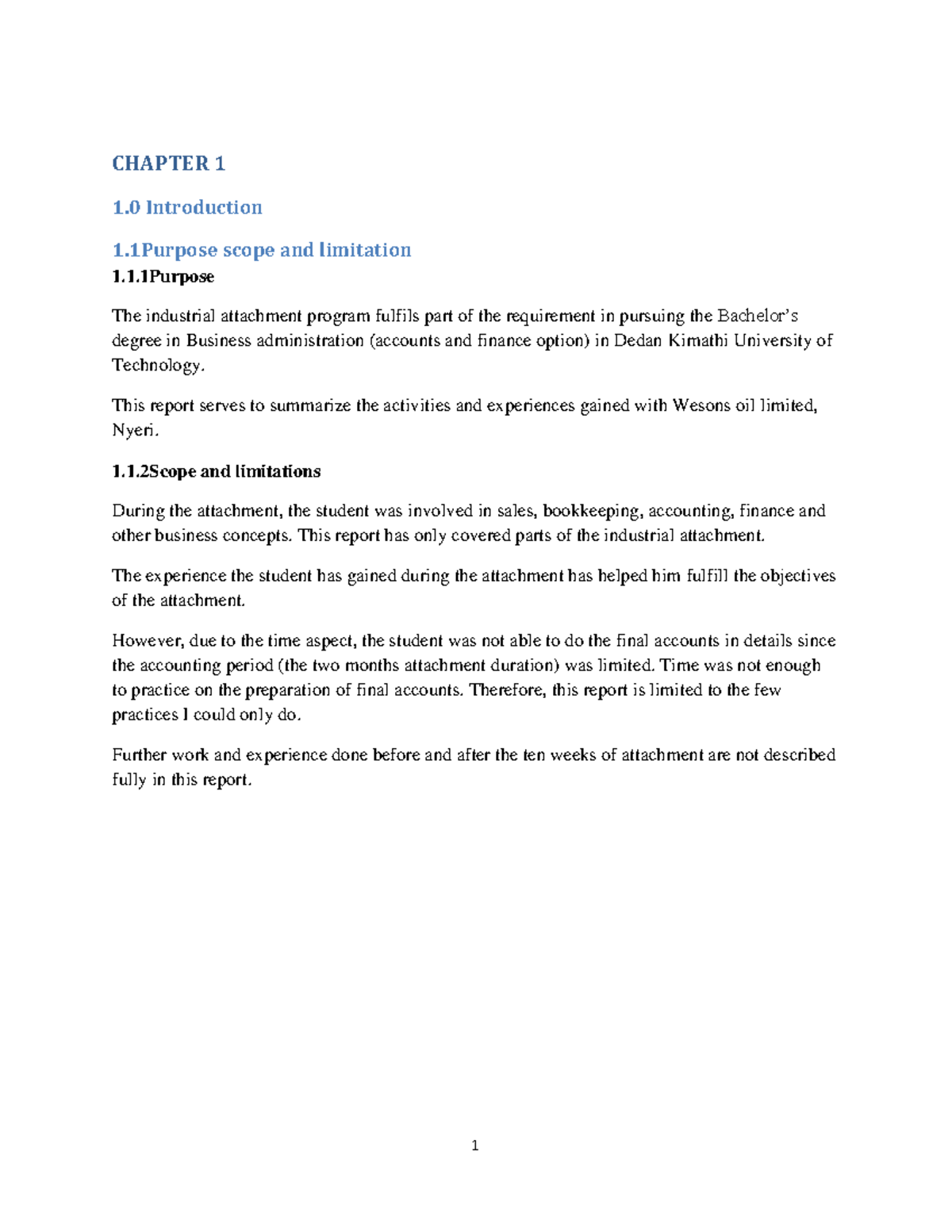 Attachment Report on Industrial Experience at Wesons Oil Co. - BUS 401 ...
