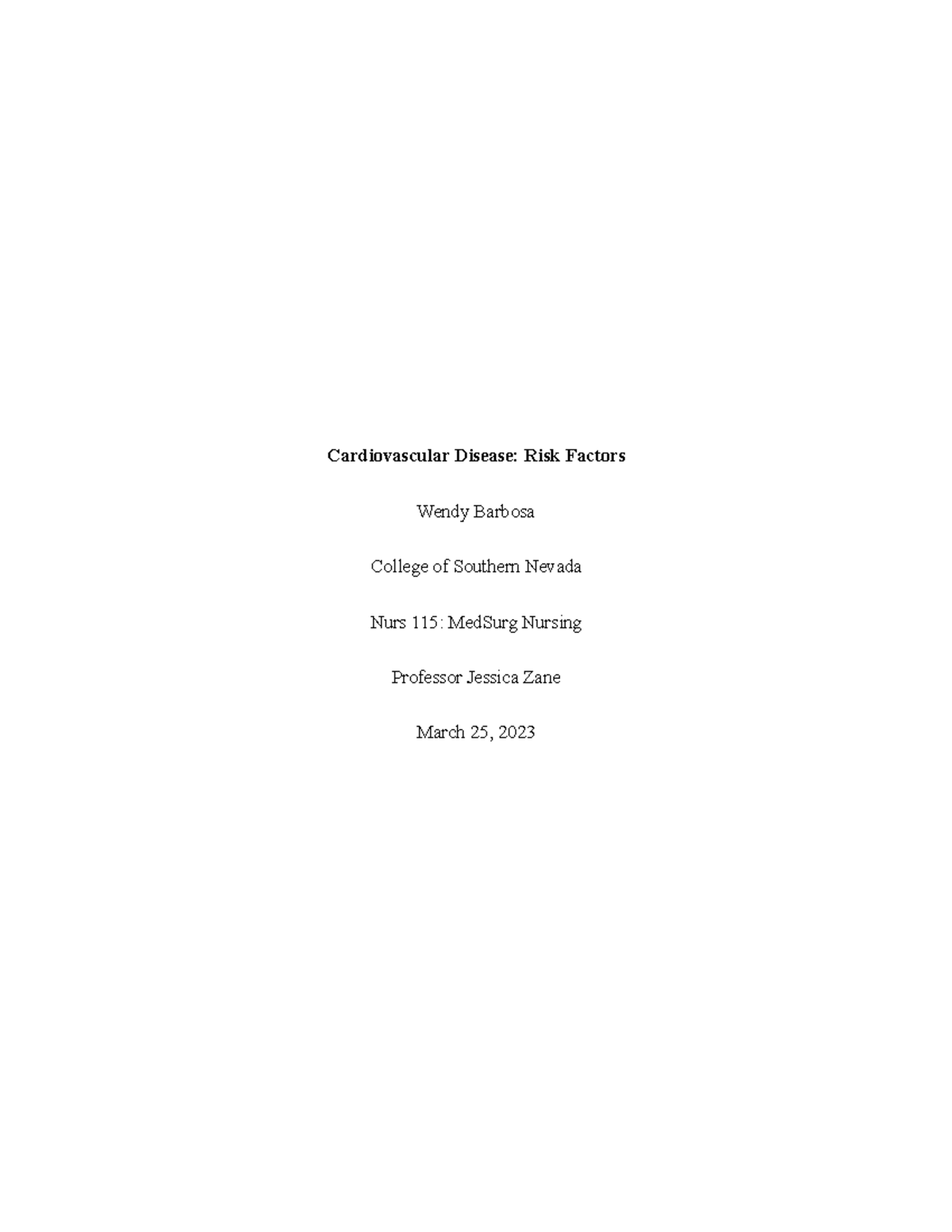 NURS 115 Essay: Understanding Cardiovascular Disease Risk Factors - Studocu