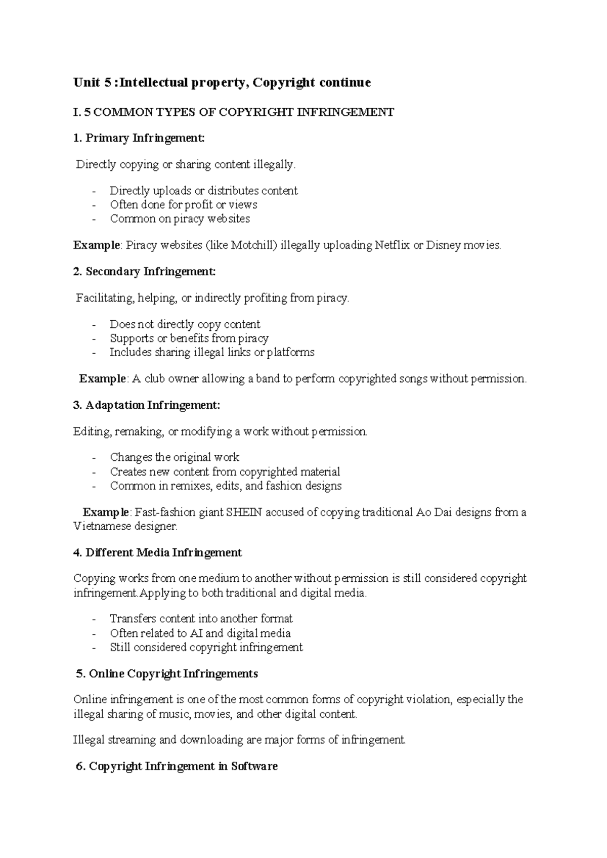 Unit 5: Intellectual Property & Copyright Infringement - Ôn Tập Final ...