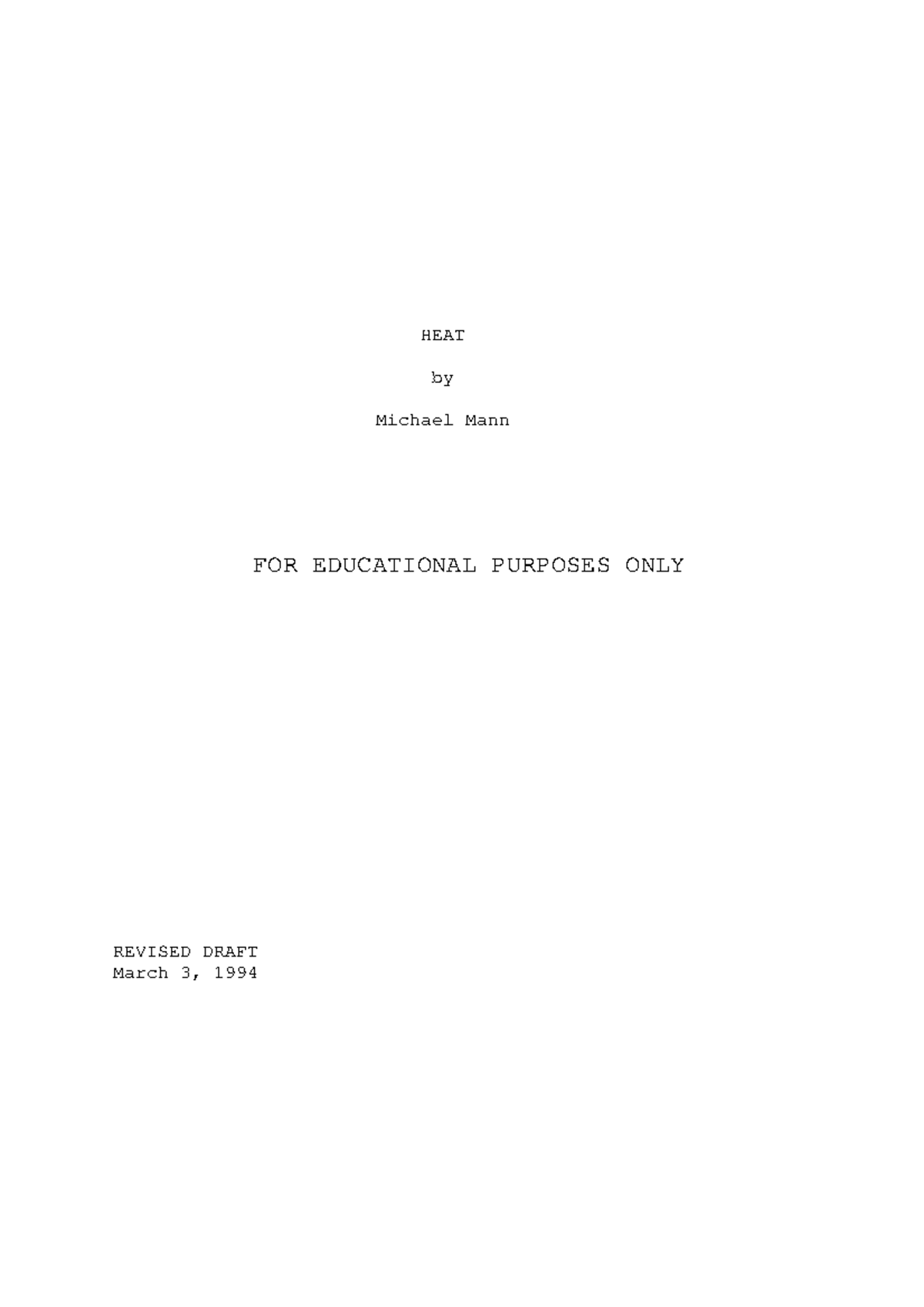 Heat (1995) screenplay analysis and character breakdown notes - Studocu