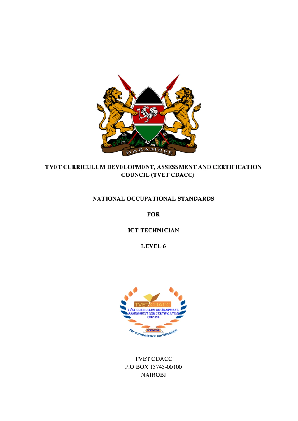 ICT Technician Level 6 Curriculum - TVET Occupational Standards - Studocu