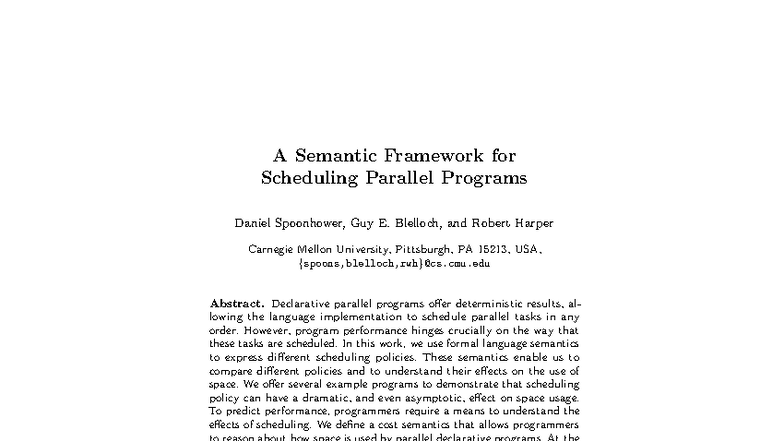 A Semantic Framework for Scheduling Parallel Programs (CS 15-211) - Studocu