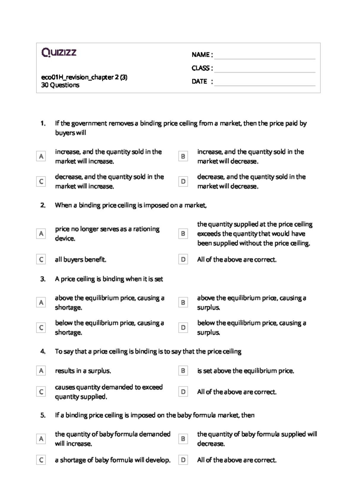 Eco01H Revision: Chapter 2 - 30 Key Questions and Answers - Studocu