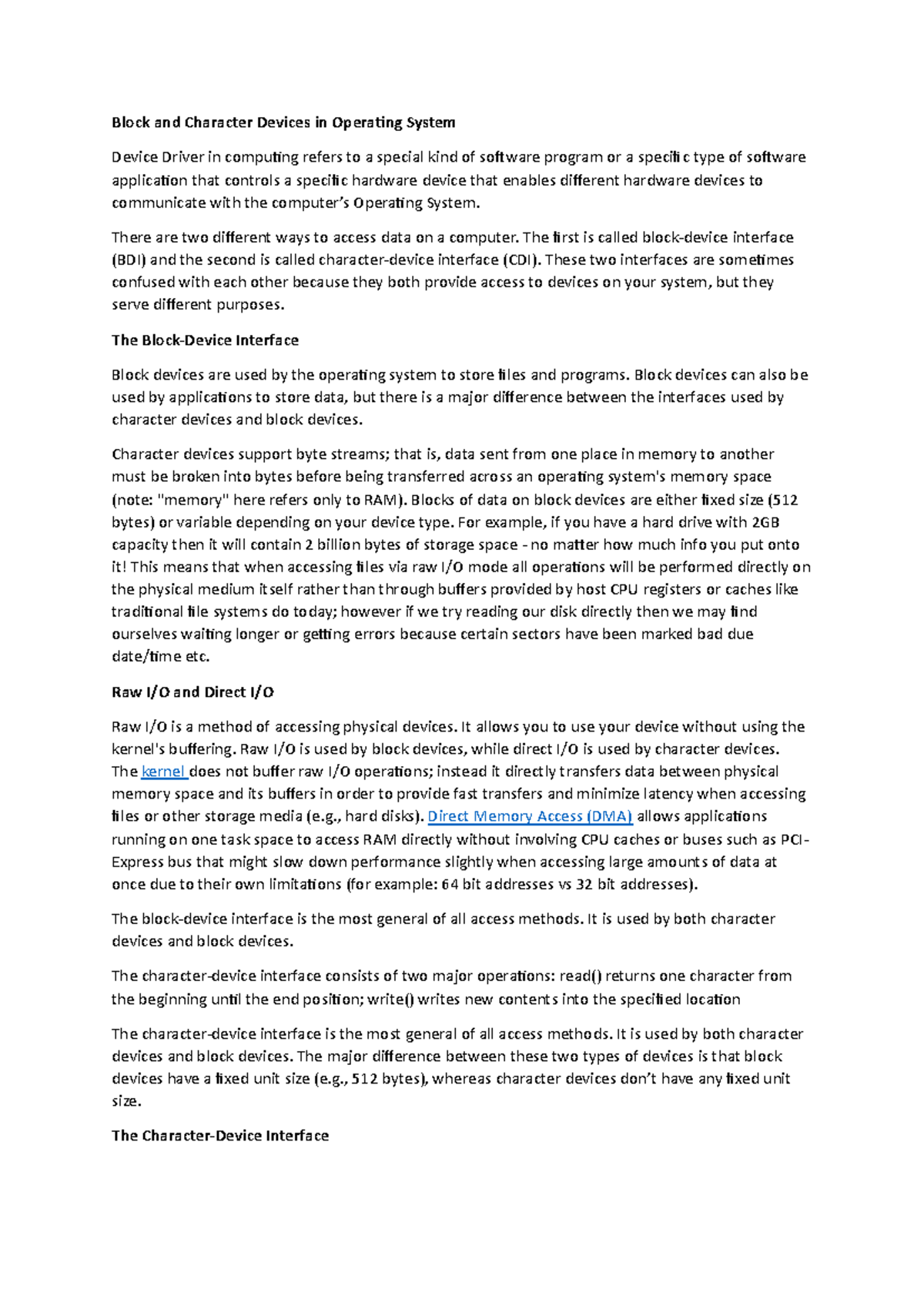 Unit 5 OS: Block & Character Devices, Device Drivers, and Disk ...