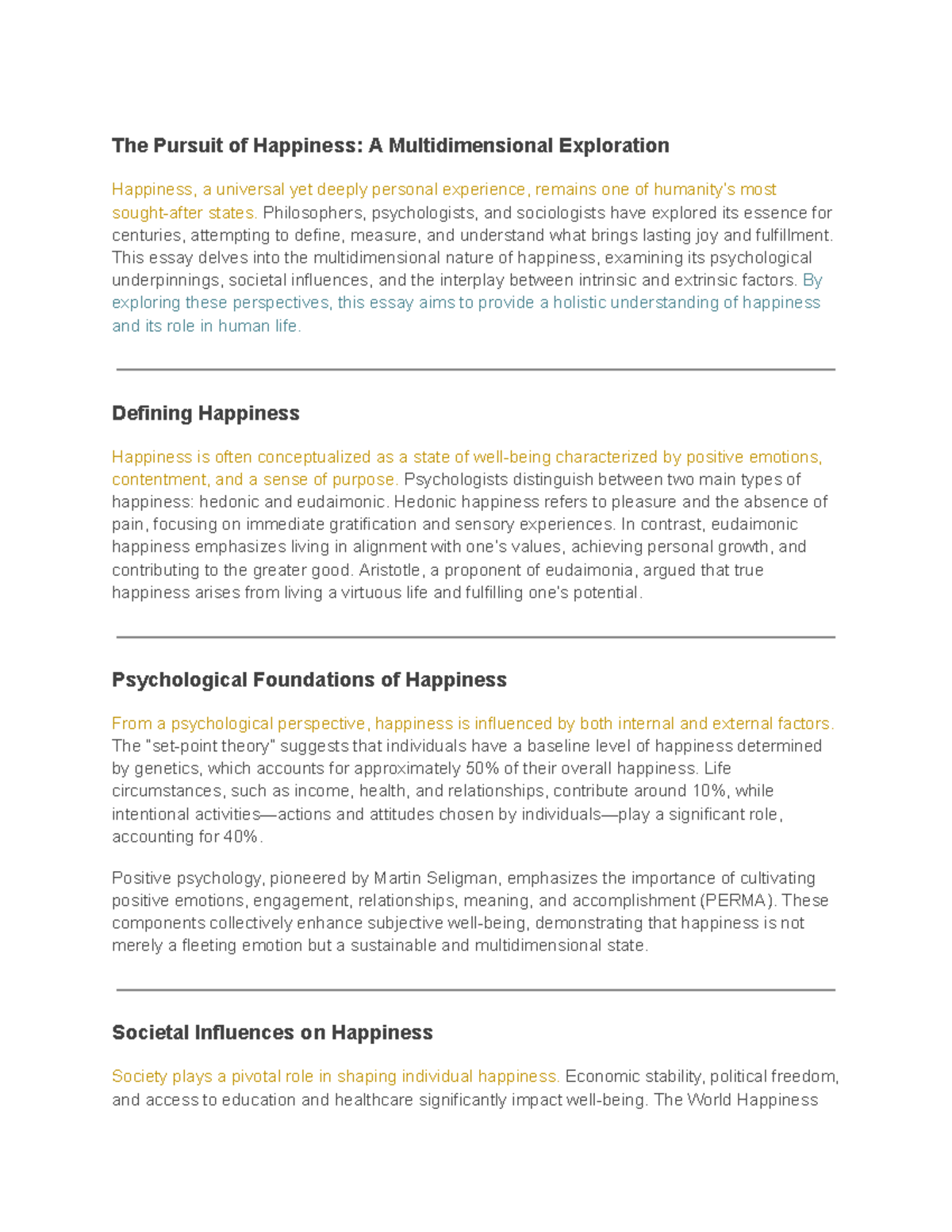 Happiness Explored: A Multidimensional Analysis Essay Notes - Studocu