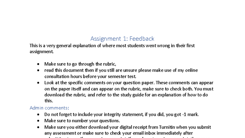 Assignment 1 Feedback - Key Insights and Recommendations FIL - Studocu