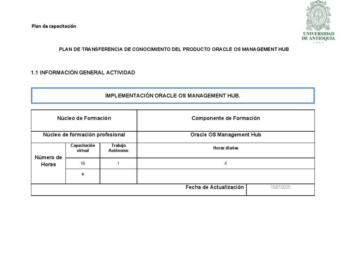 Plan de Capacitación: Implementación de Oracle OS Management Hub (OCI ...