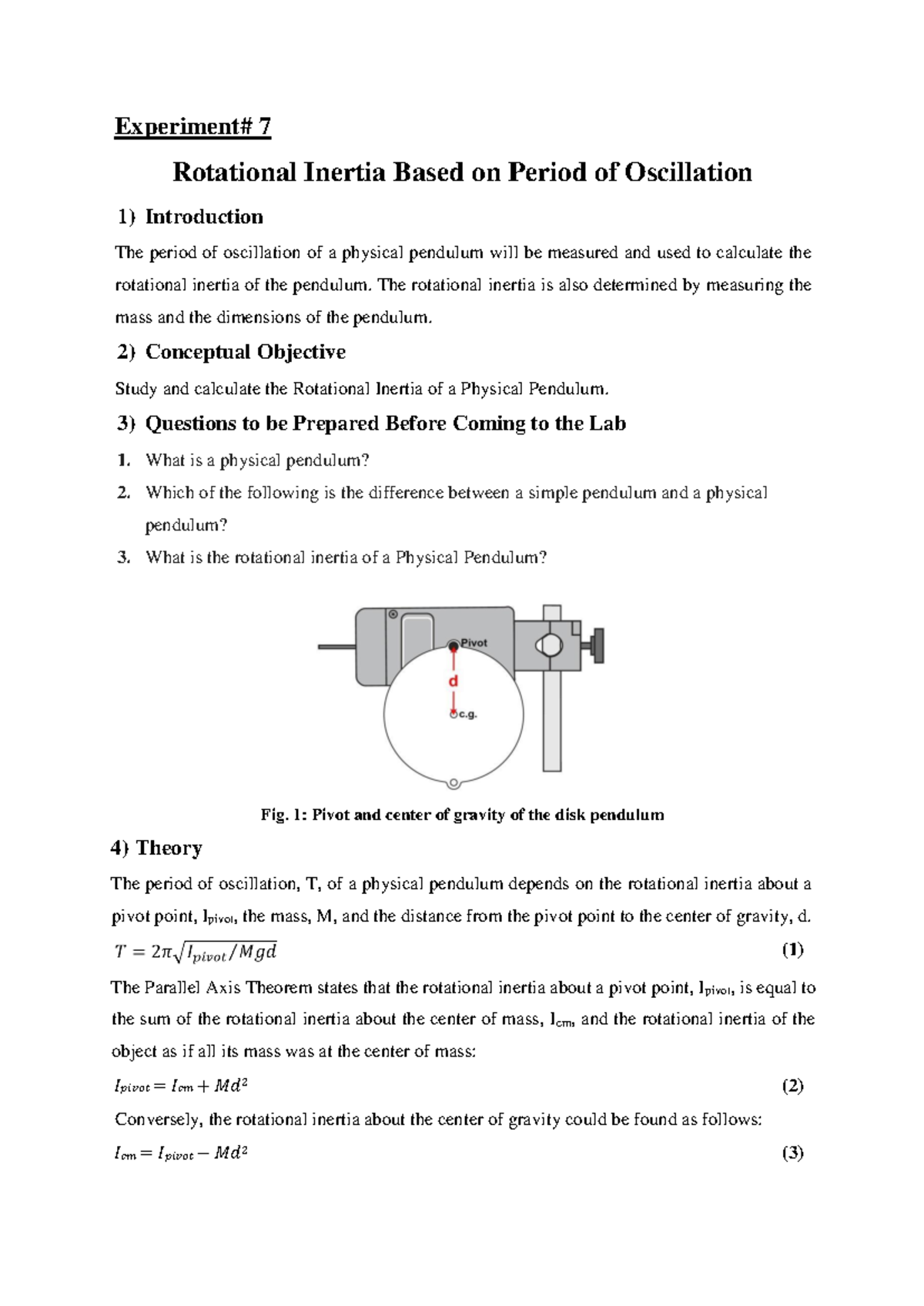 Experiment 7 - Calculation of Rotational Inertia from Oscillation ...