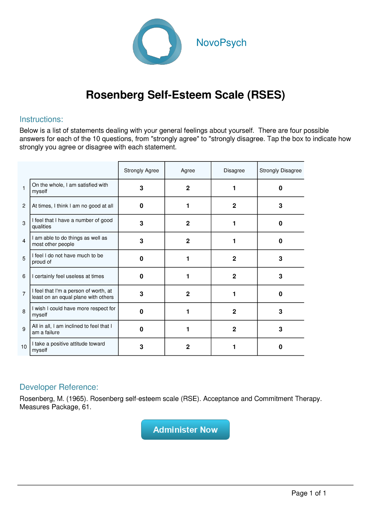 Rosenberg Self Esteem Scale   NovoPsych Rosenberg Self Esteem ...