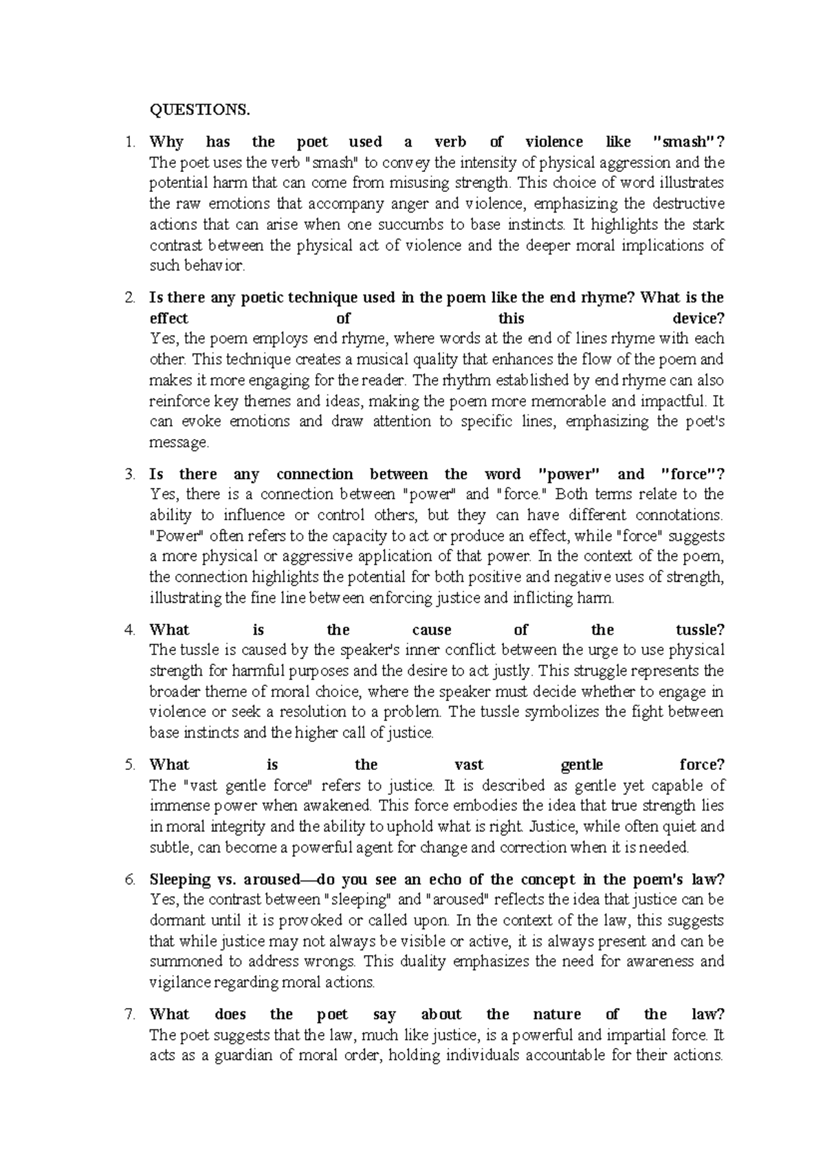 The strength of justice questions - QUESTIONS. Why has the poet used a ...