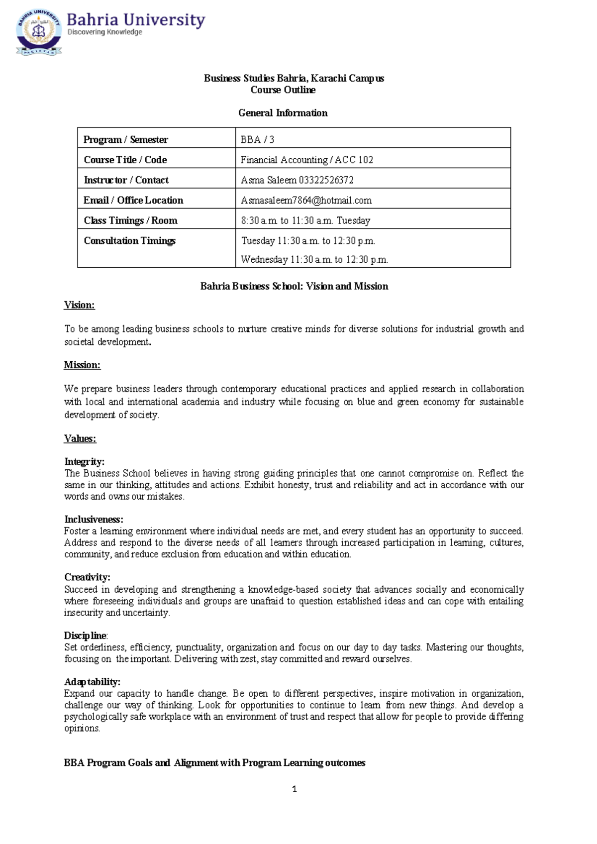 Financial Accounting Course Outline ACC 102 - Spring 2024 - Studocu