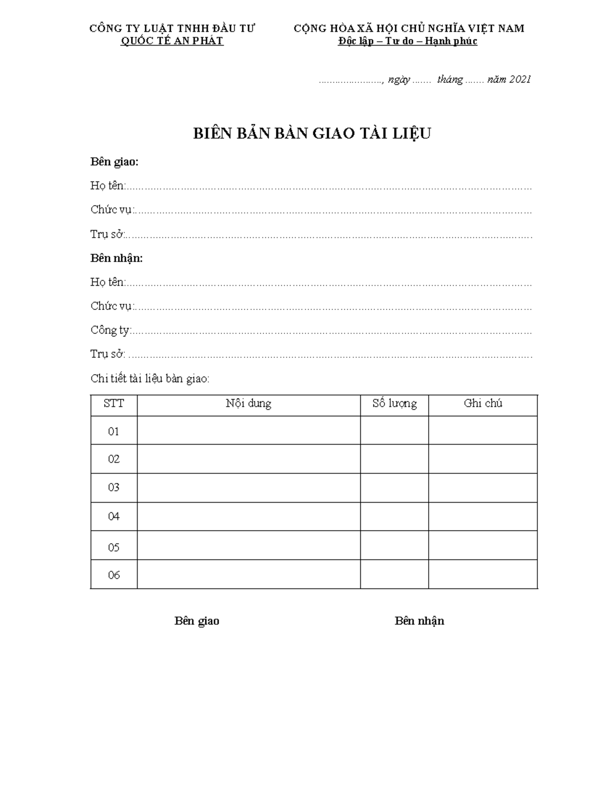 MẪU BIÊN BẢN BÀN GIAO - mẫu biên bản bàn giao công việc - CÔNG TY LUẬT ...