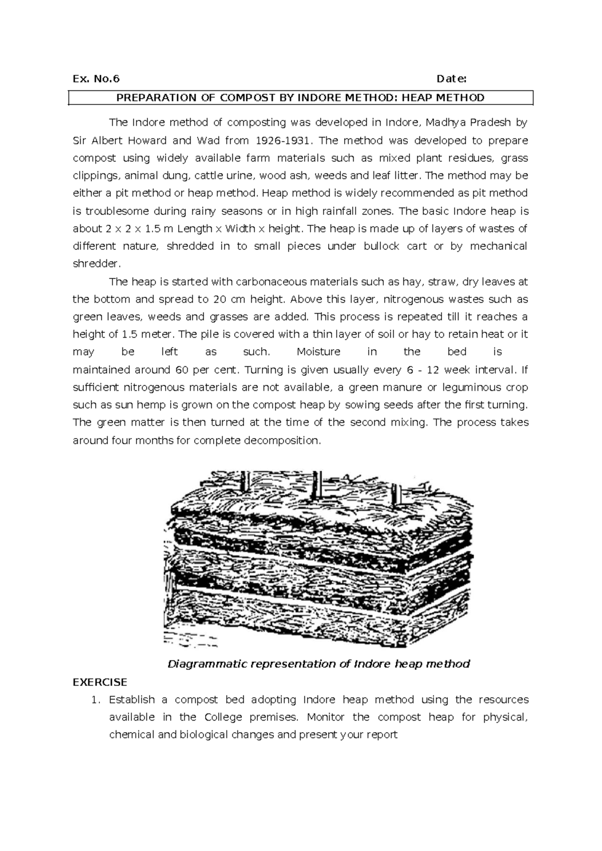 Ex. No. 6 & 7: Compost Preparation - Indore & Bangalore Methods - Studocu