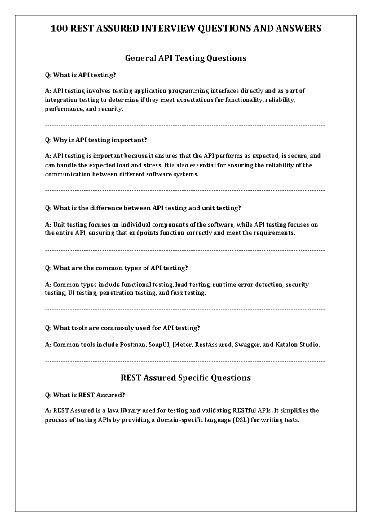 100 REST ASSURED INTERVIEW QUESTIONS AND ANSWERS: Comprehensive Guide ...
