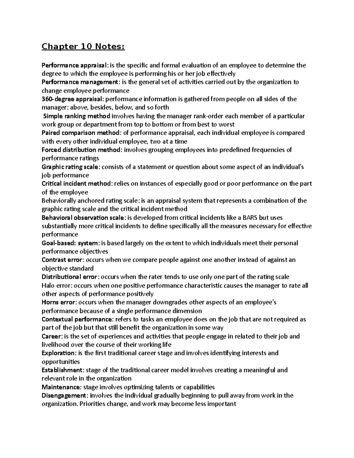 Chapter 10 HR Management Notes: Performance Appraisal & Career Stages ...