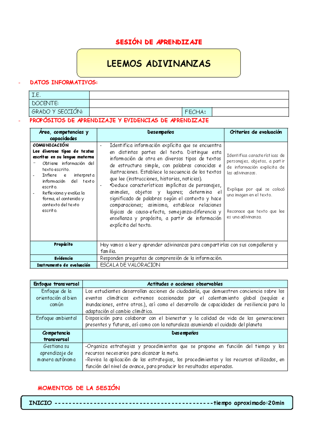 2º U3 S1 Sesión D1 COM: Aprendizaje de Adivinanzas - Studocu