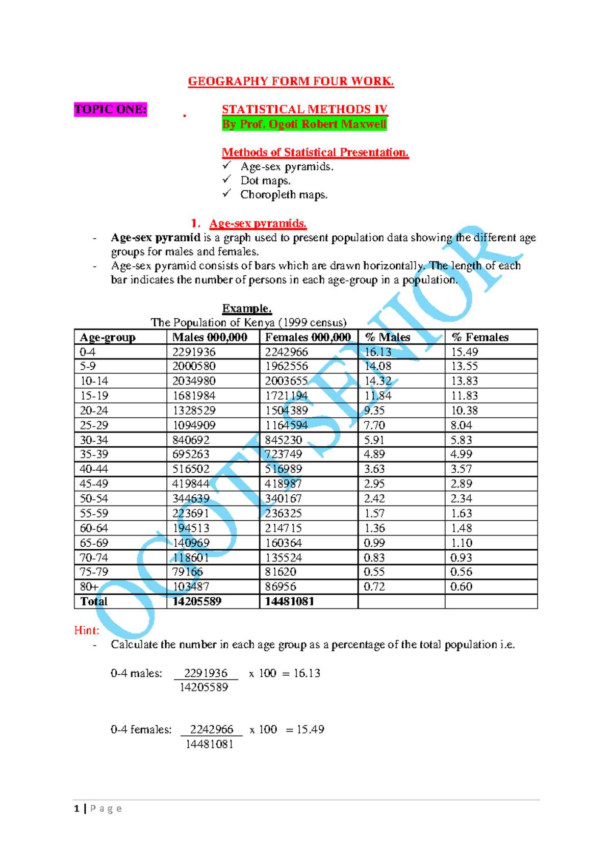 GEOGRAPHY FORM FOUR: STATISTICAL METHODS IV - Prof. Ogoti - Studocu