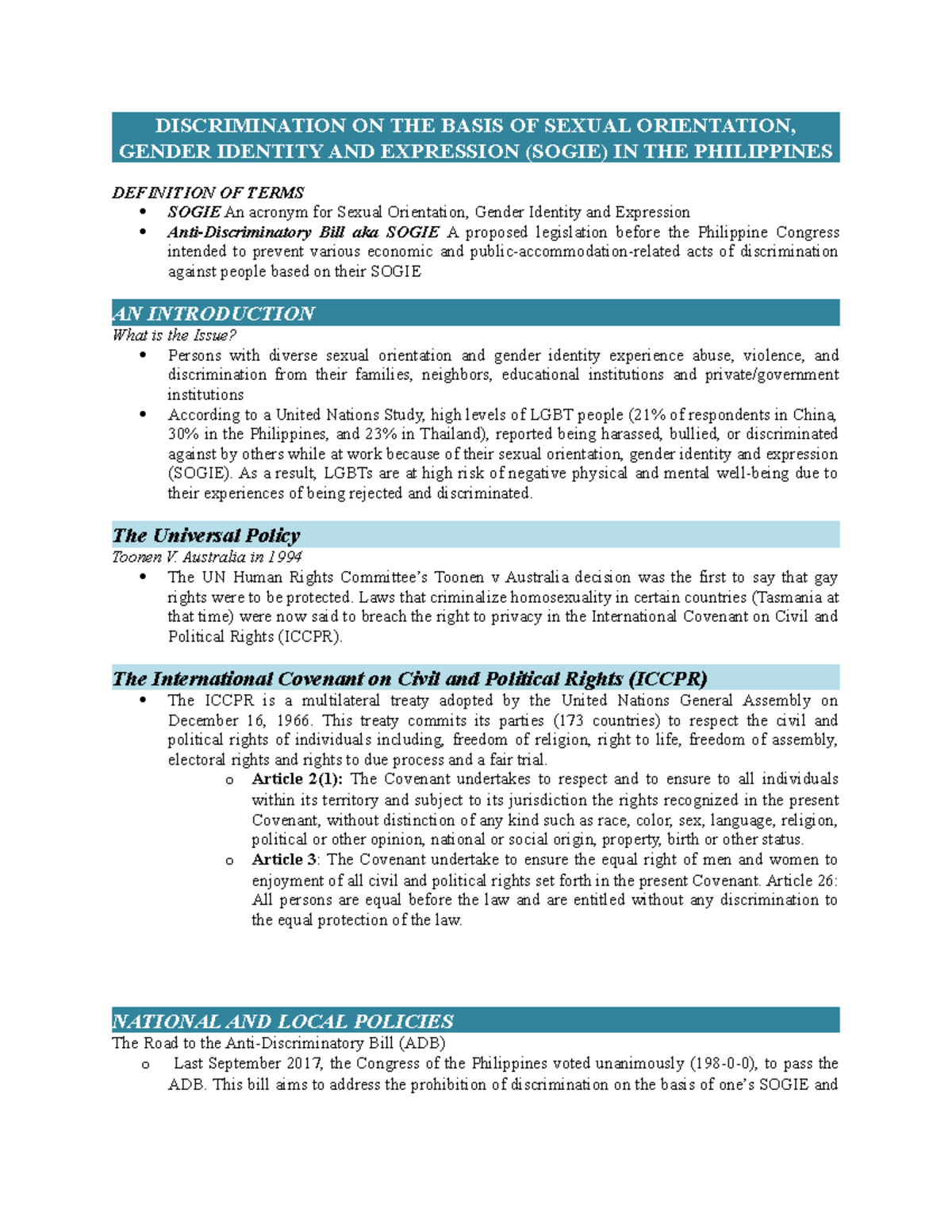 SOGIE: Understanding Discrimination Based on Sexual Orientation in PH ...