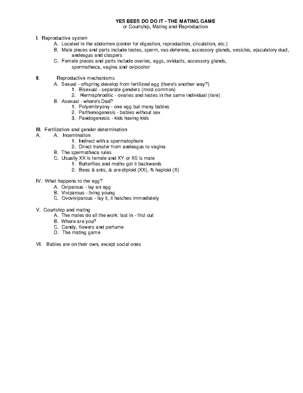 Unit 9- Yes Bees Do Do It - notes - YES BEES DO DO IT - THE MATING GAME ...