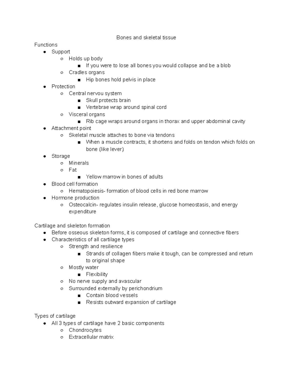 Anatomy chapter 6 lecture notes - Bones and skeletal tissue Functions ...