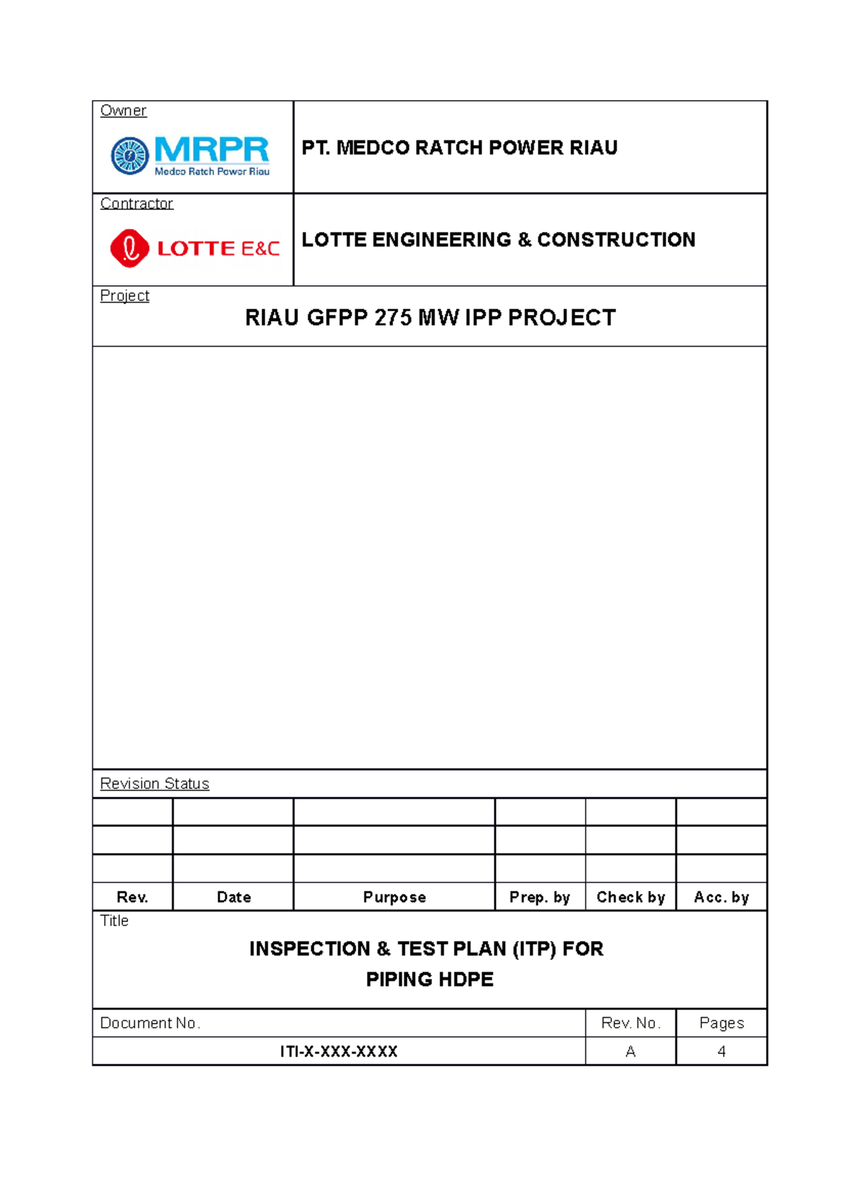 ITP for HDPE Piping - Inspection & Test Plan (Rev A) | Riau GFPP 275 MW ...
