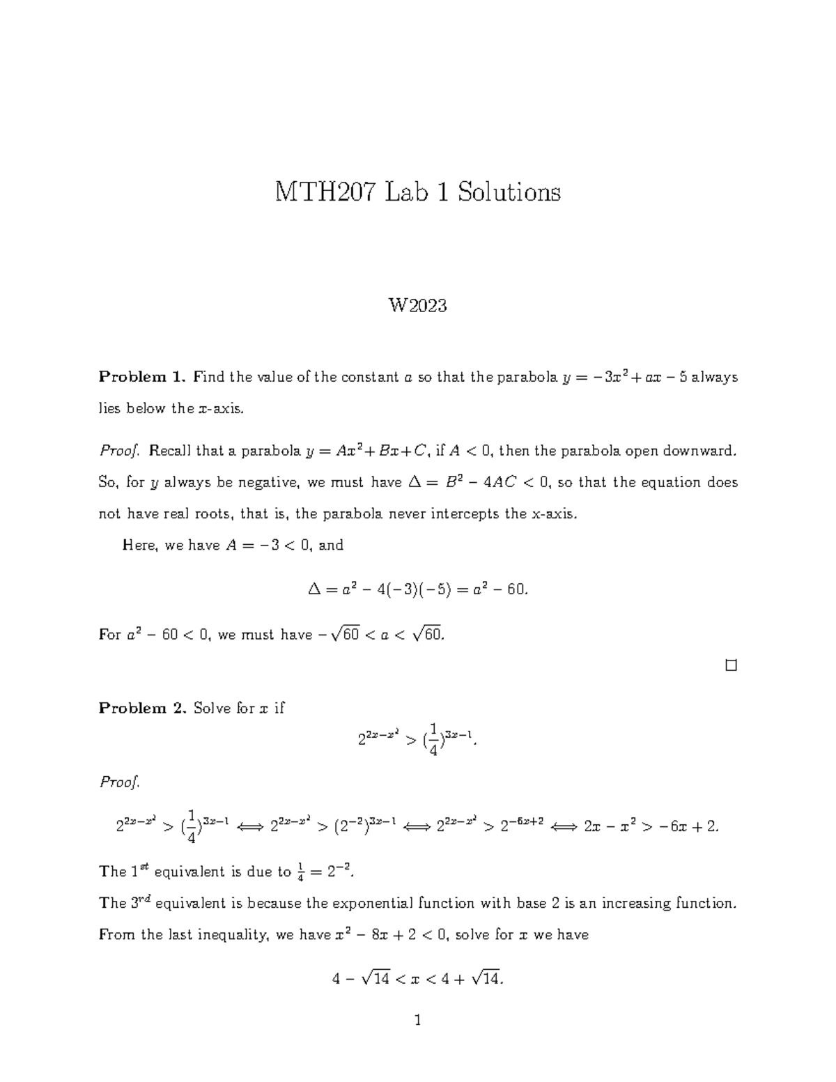 MTH207 Lab 1 Detailed Solutions and Explanations - Studocu